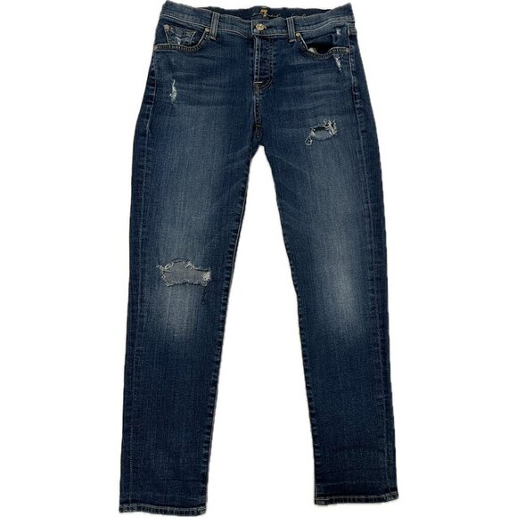 7 For All Mankind Josefina Skinny Boyfriend Distressed Blue Jeans 26 casual - Picture 1 of 5